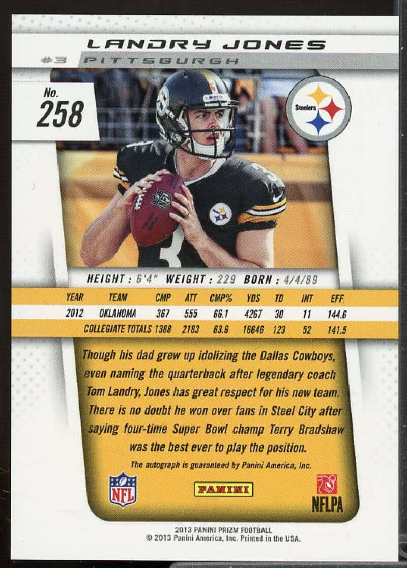 Landry Jones Rookie Card 2013 Panini Prizm Autographs #258  Image 2