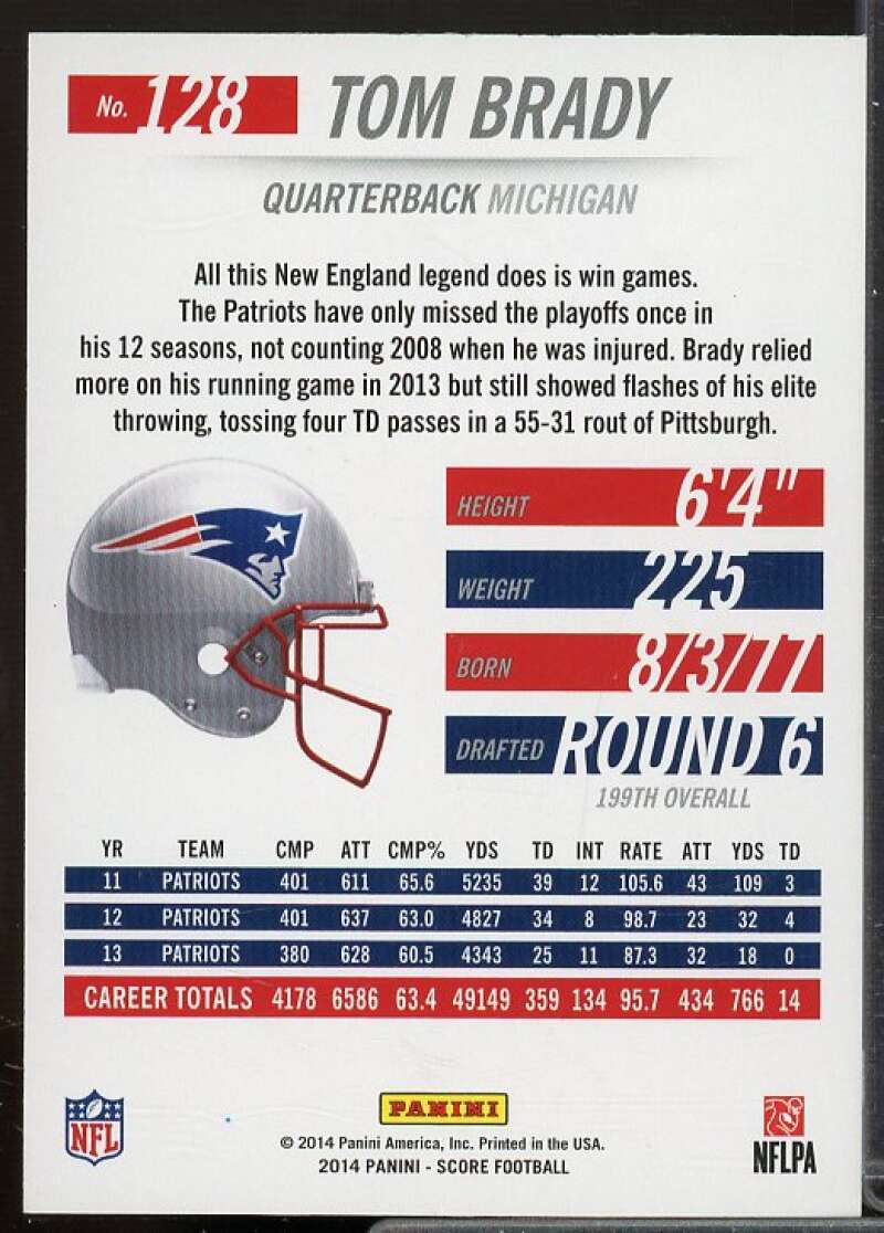 Tom Brady Card 2014 Score #128  Image 2