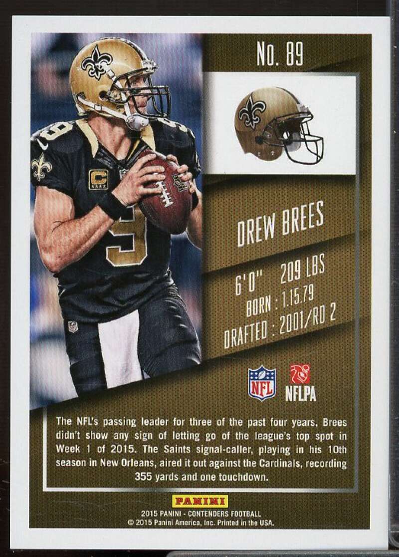 Drew Brees Card 2015 Panini Contenders Playoff Ticket #89  Image 2