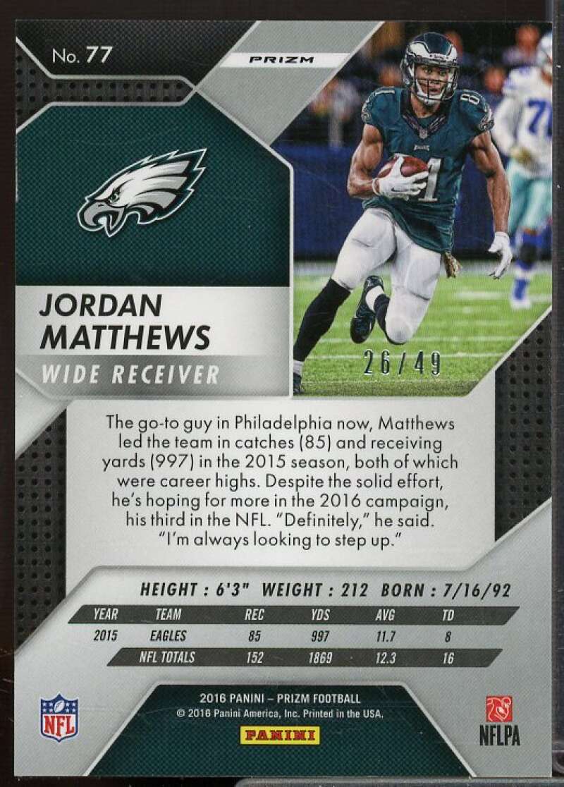 Jordan Matthews Card 2016 Panini Prizm Prizms Green Power #77  Image 2