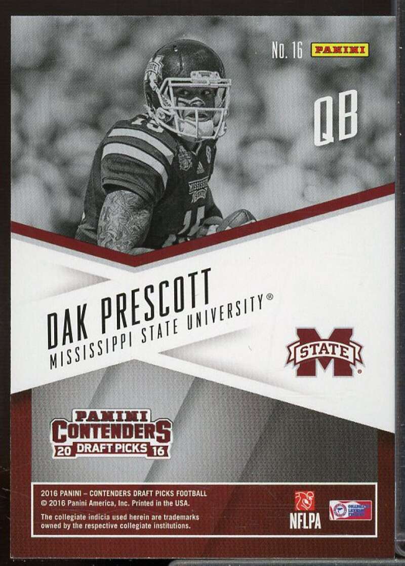 Dak Prescott Rookie Card 2016 Panini Contenders Draft Picks School Colors #16  Image 2