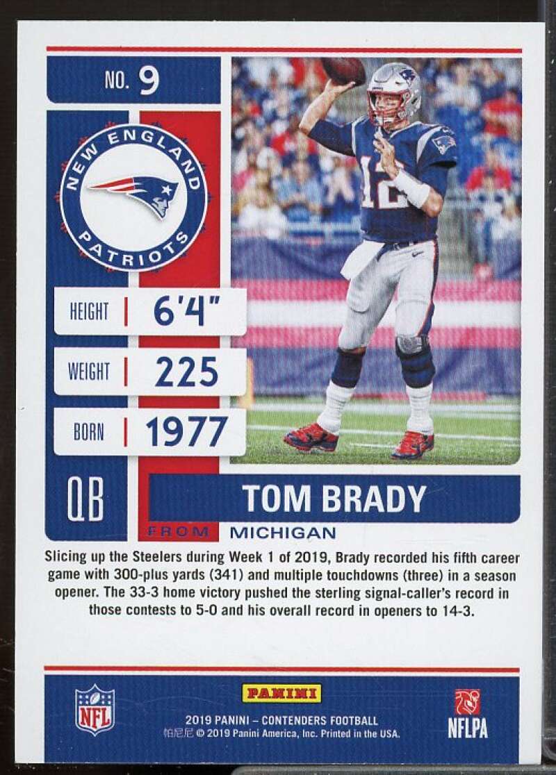 Tom Brady Card 2019 Panini Contenders #9  Image 2