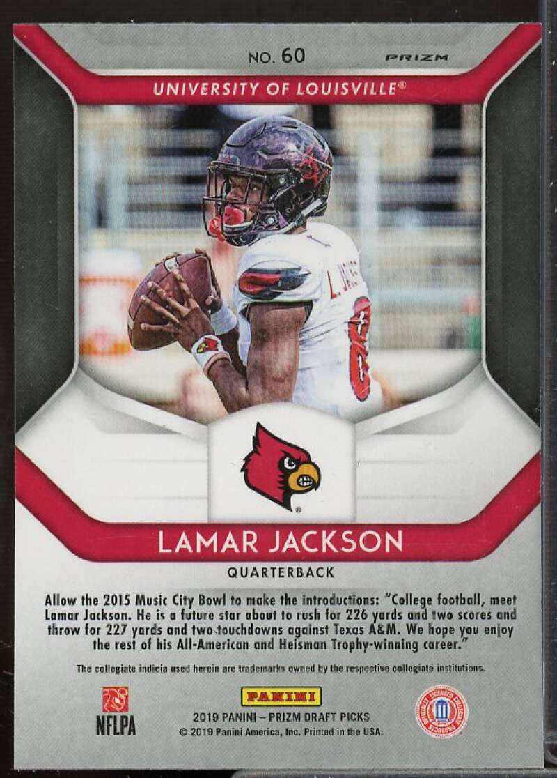 Lamar Jackson Card 2019 Panini Prizm Draft Picks Prizms Silver #60  Image 2