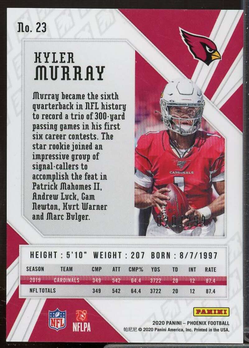 Kyler Murray Card 2020 Panini Phoenix Red #23  Image 2