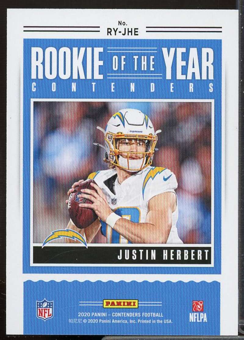 Justin Herbert 2020 Panini Contenders Rookie of the Year Contenders Emerald #14  Image 2