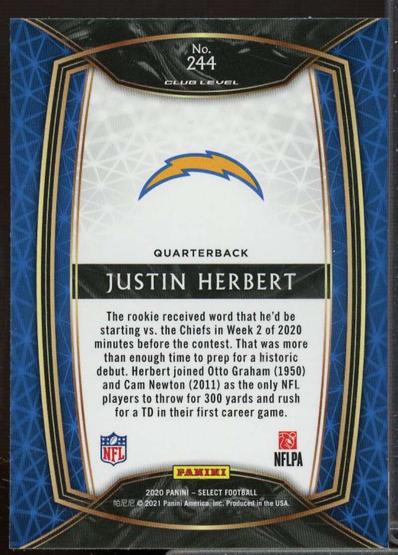 Justin Herbert Rookie Card 2020 Select #244  Image 2