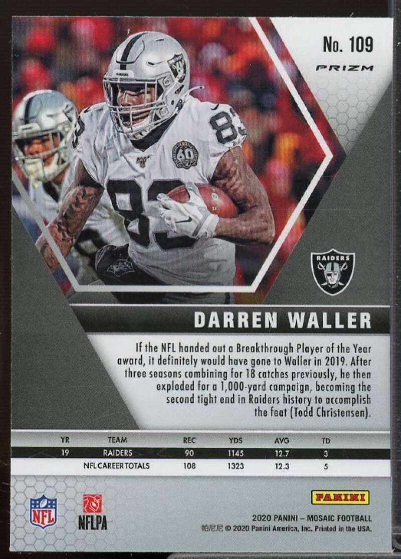 Darren Waller Card 2020 Panini Mosaic White Sparkle #109  Image 2