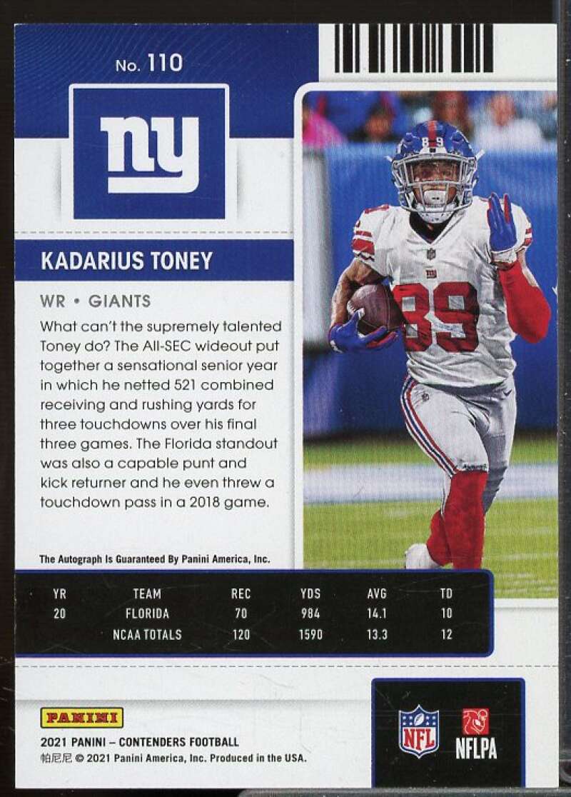 Kadarius Toney AU Rookie Card 2021 Panini Contenders #110A  Image 2