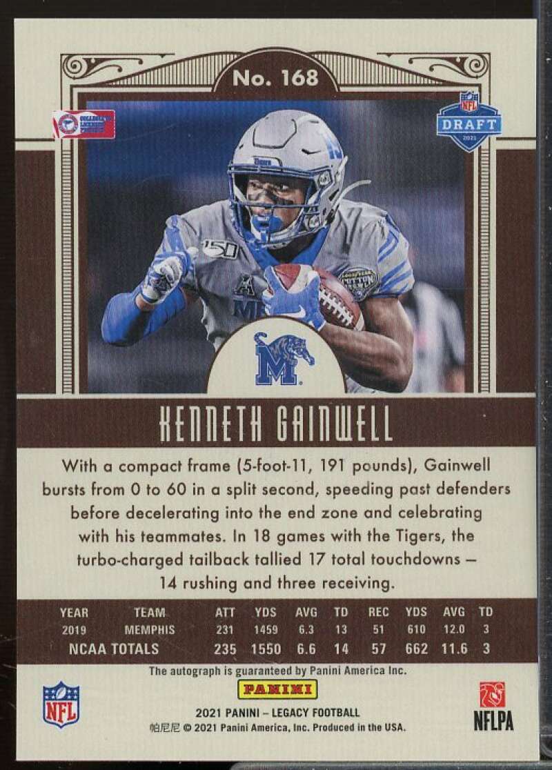 Kenneth Gainwell Rookie Card 2021 Panini Legacy Rookies Premium Penmanship #168  Image 2