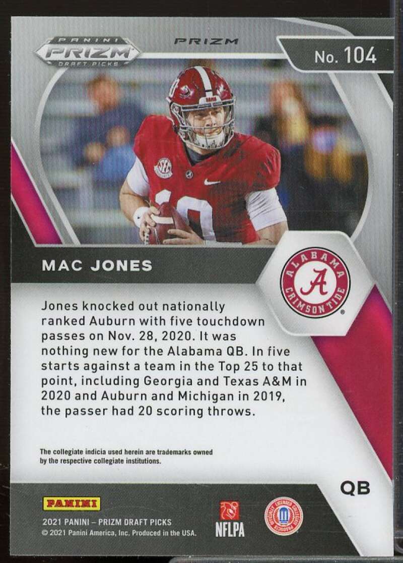 Mac Jones Rookie Card 2021 Panini Prizm Draft Picks Prizms Orange Ice #104  Image 2