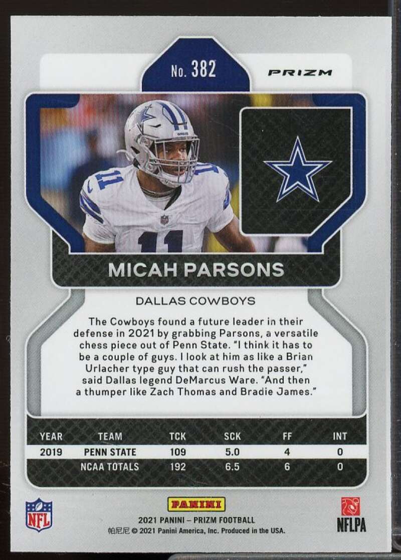 Micah Parsons Rookie Card 2021 Panini Prizm Prizms Green #382  Image 2