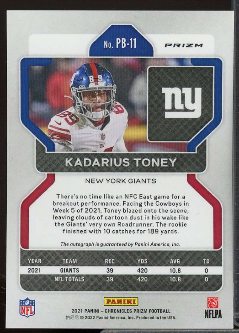 Kadarius Toney Rookie Card 2021 Panini Prizm Black Silver Prizm Autograph #NNO  Image 2