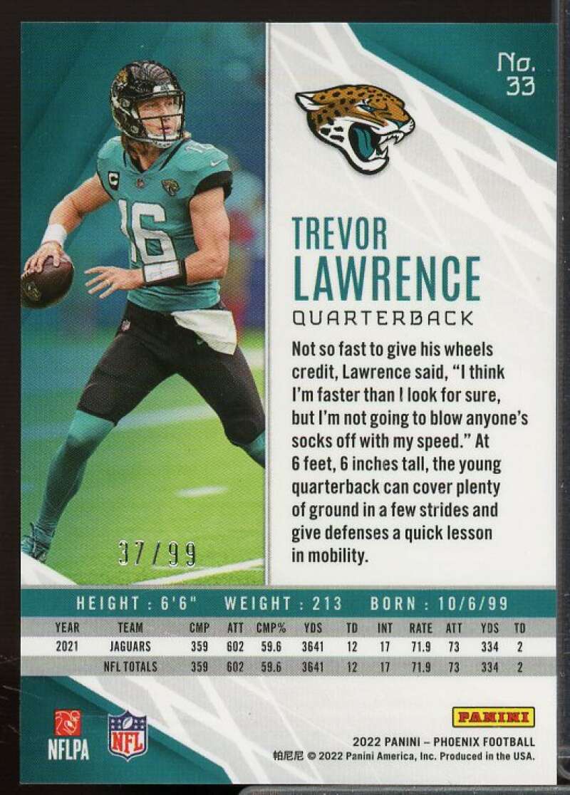 Trevor Lawrence Card 2022 Panini Phoenix Purple Lazer #33  Image 2