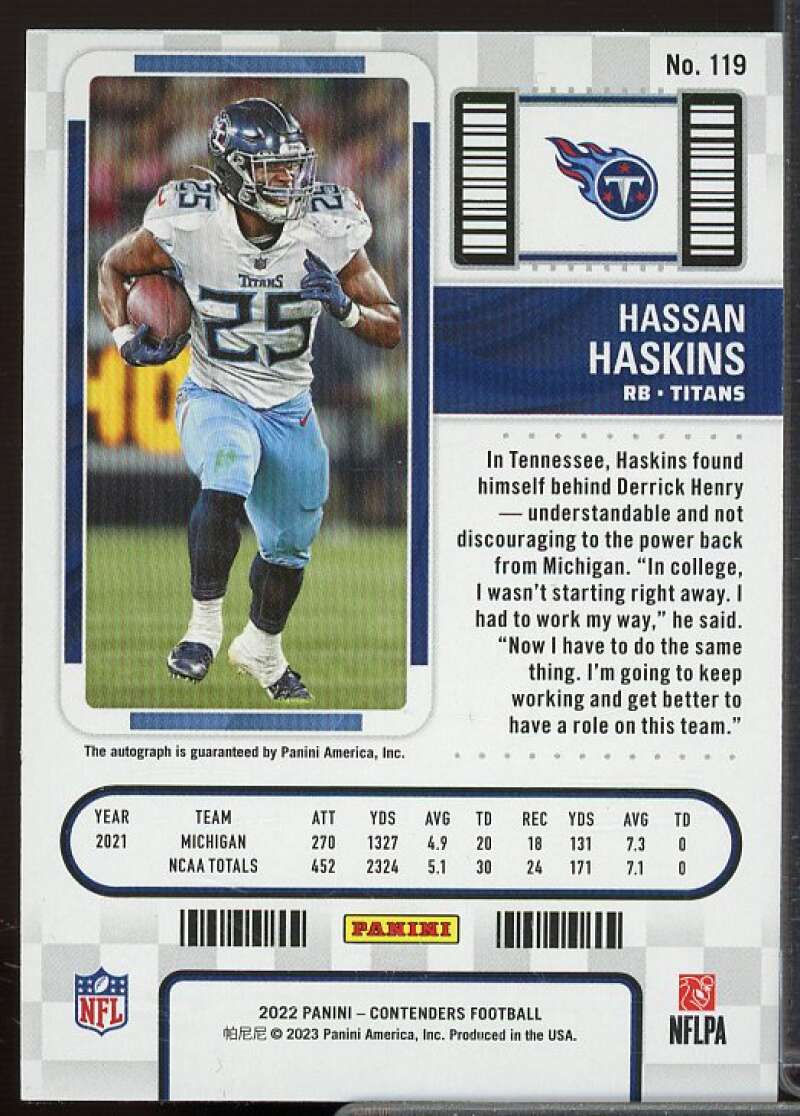 Hassan Haskins AU Rookie Card 2022 Panini Contenders Showcase #119A  Image 2