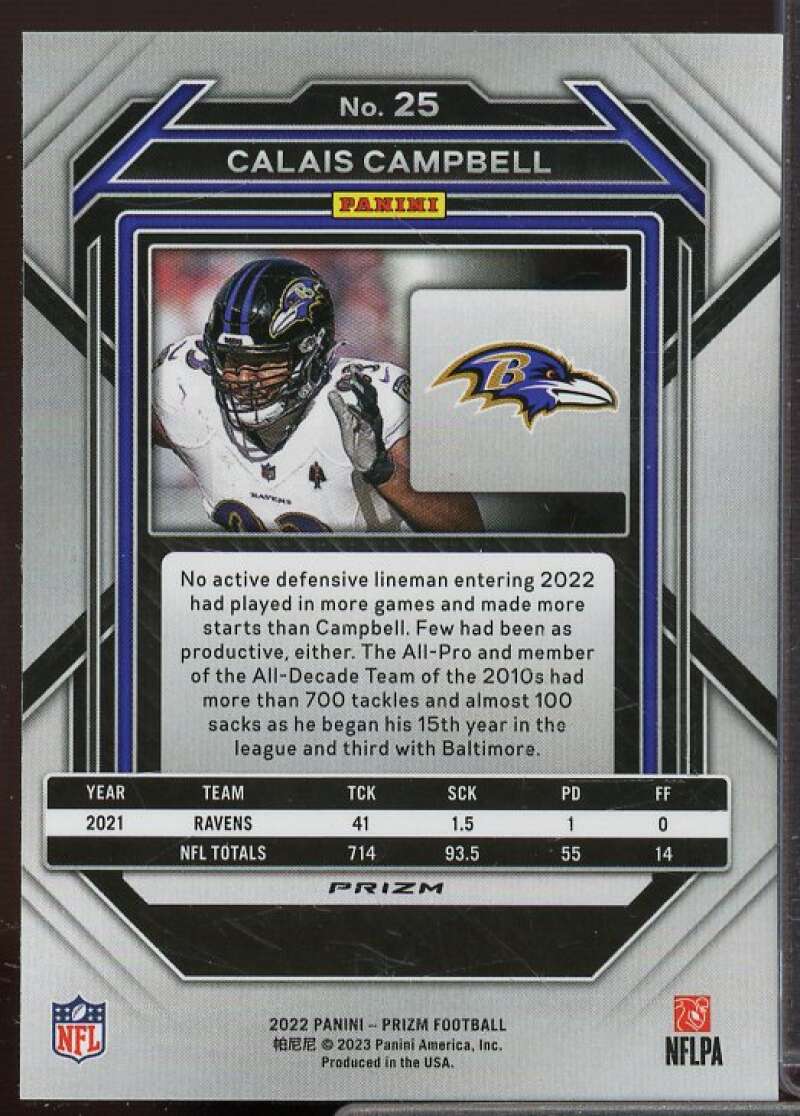 Calais Campbell Card 2022 Panini Prizm Prizms Black and White Checker #25  Image 2