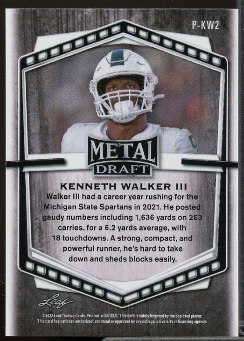 Kenneth Walker III 2022 Leaf Draft and Prospect Metal Portrait Mojo Green #PKW2  Image 2