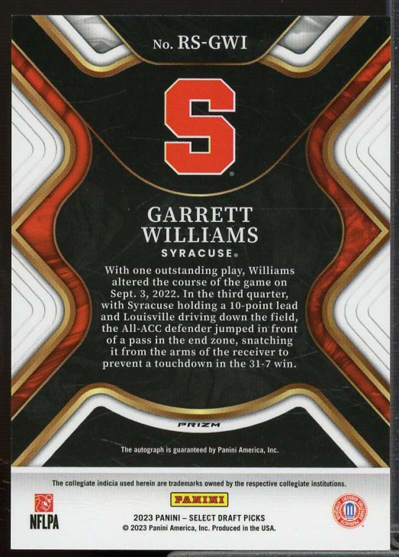 Garrett Williams Rookie Card 2023 Select Draft Picks Rookie Signatures #78  Image 2