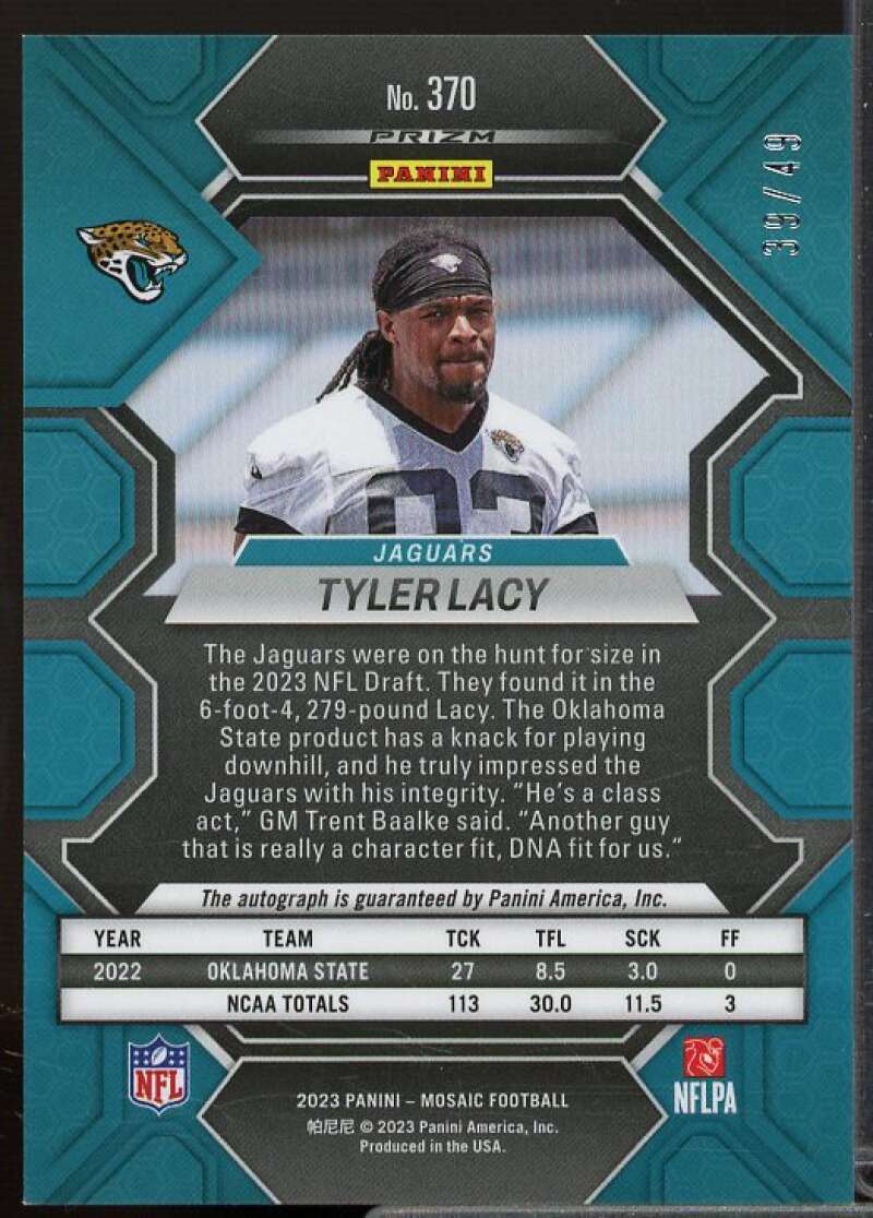 Tyler Lacy Rookie Card 2023 Panini Mosaic Rookie Autographs Mosaic Purple #370  Image 2