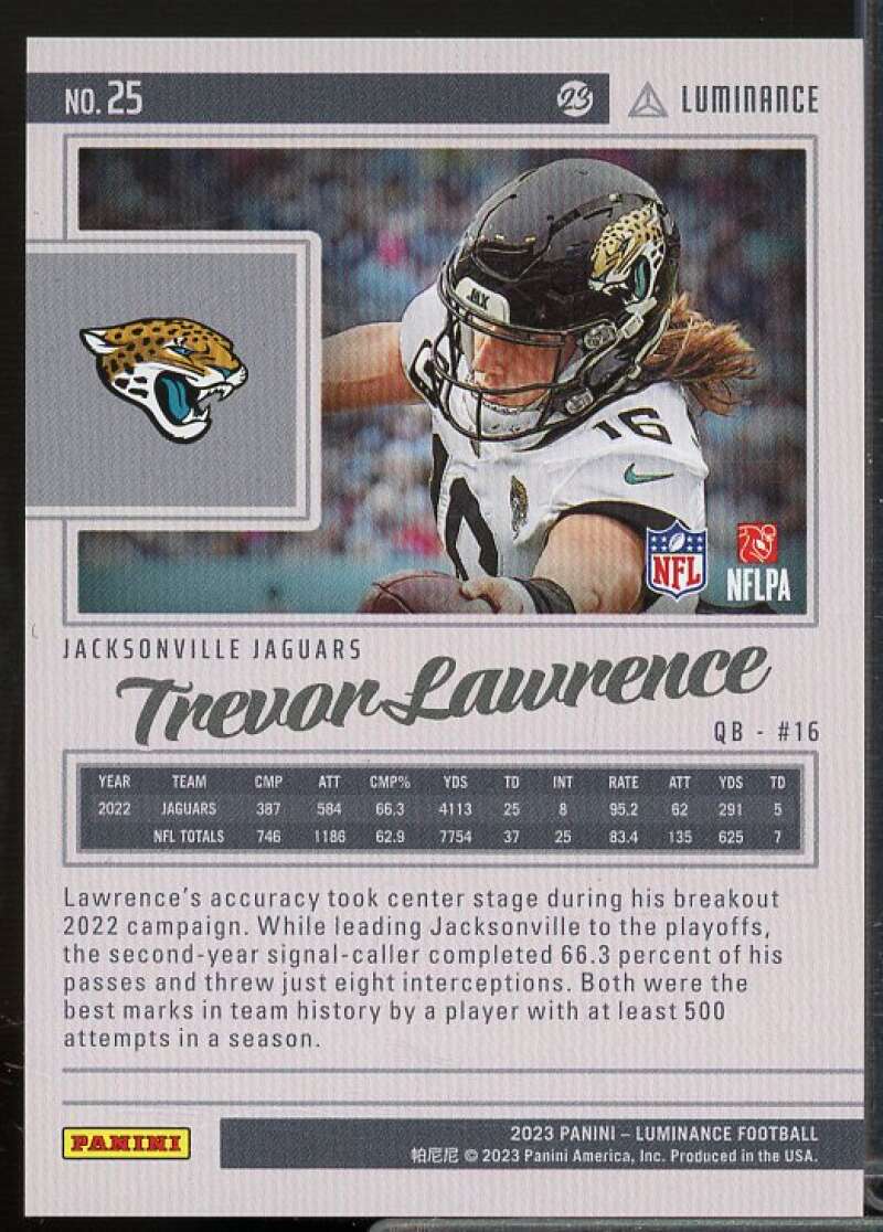 Trevor Lawrence Card 2023 Panini Luminance Blue #25  Image 2