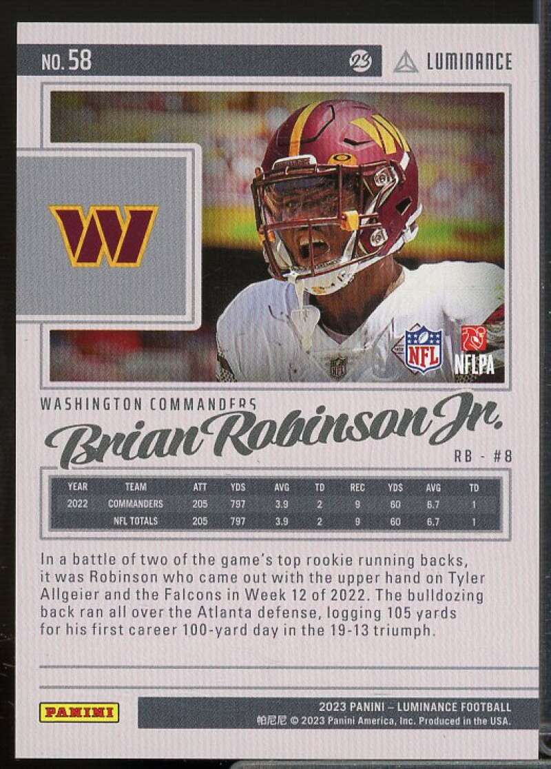 Brian Robinson Jr. Card 2023 Panini Luminance Gold #58  Image 2