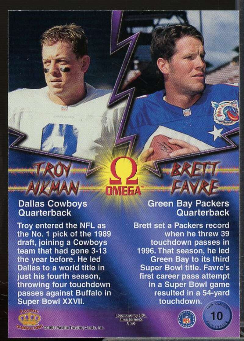 T.Aikman/B.Favre Card 1998 Pacific Omega Face To Face #10  Image 2