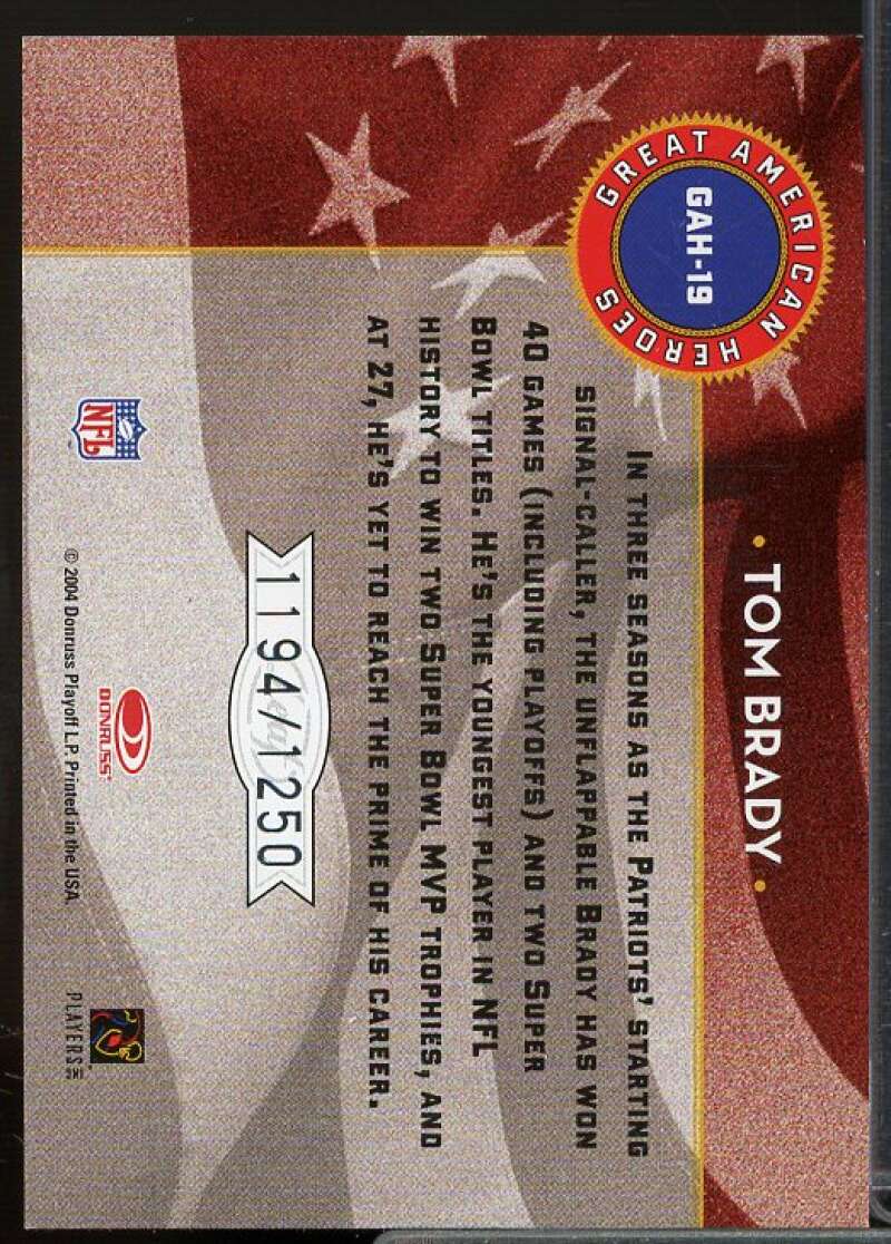 Tom Brady Card 2004 Leaf Rookies and Stars Great American Heroes Red #GAH19  Image 2