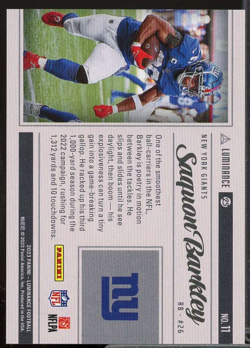 Saquon Barkley Card 2023 Panini Luminance Vestige Blue #11  Image 2