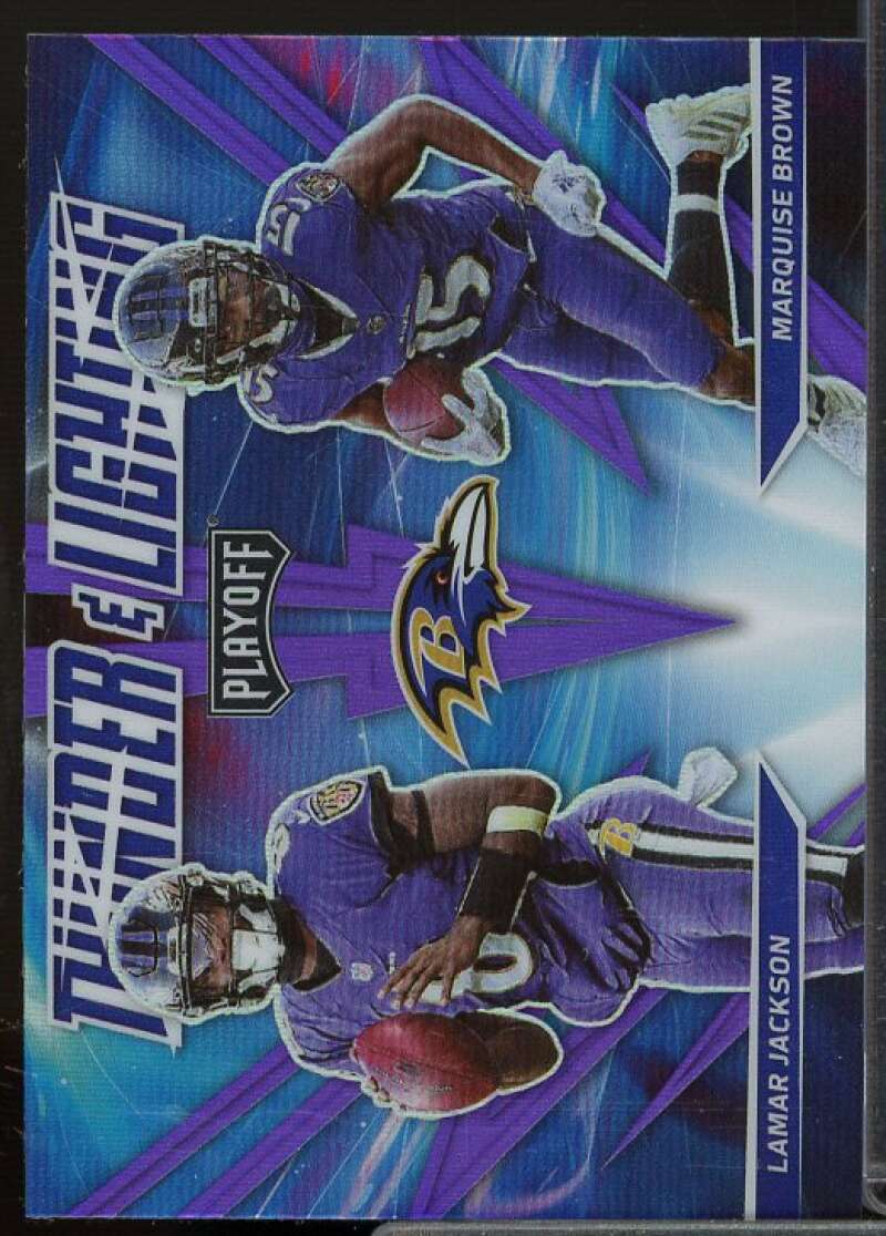 Lamar Jackson/Marquise Brown Card 2021 Playoff Thunder and Lightning Purple #6  Image 1