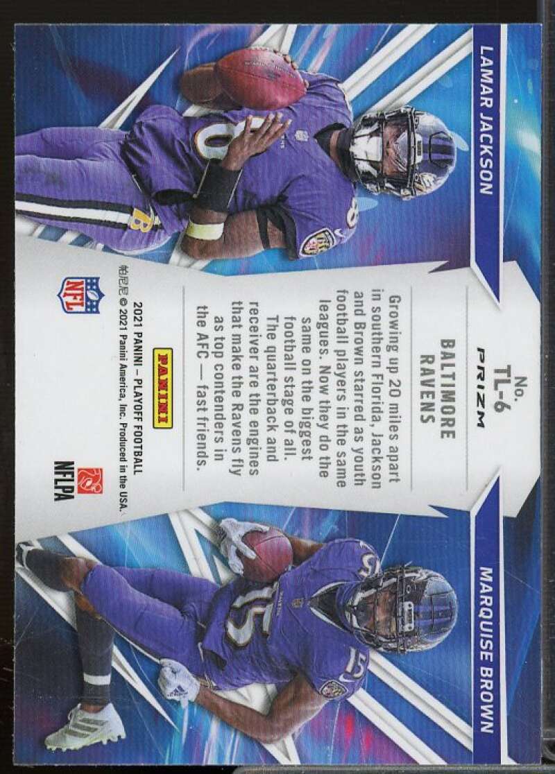 Lamar Jackson/Marquise Brown Card 2021 Playoff Thunder and Lightning Purple #6  Image 2