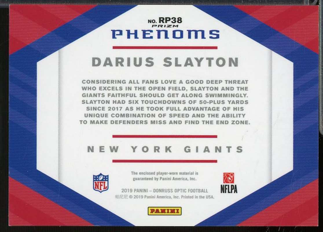 D. Slayton 2019 Donruss Optic Rookie Phenoms Jerseys Horizontal Red Yellow #RP38  Image 2