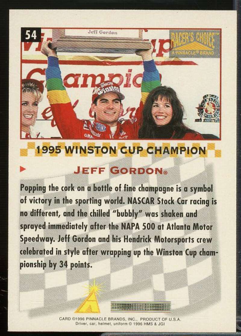 Jeff Gordon WCC Card 1996 Racer's Choice #54  Image 2