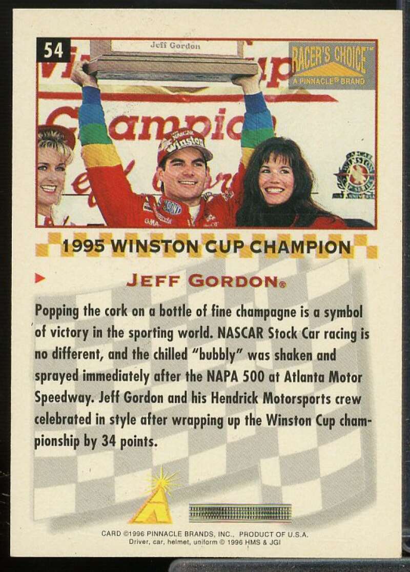 Jeff Gordon WCC Card 1996 Racer's Choice #54  Image 2