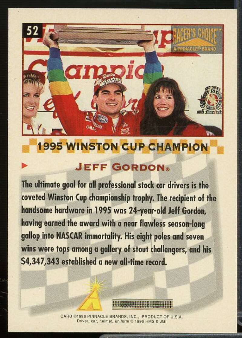 Jeff Gordon WCC Card 1996 Racer's Choice #52  Image 2