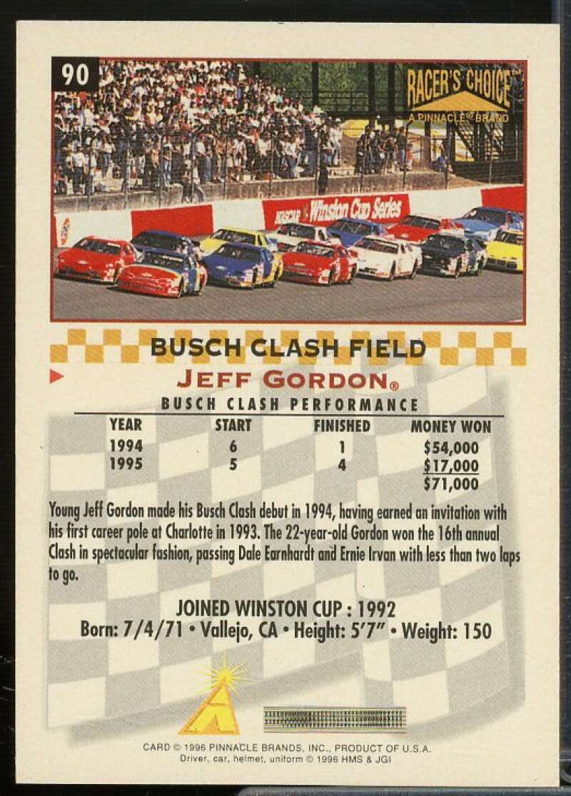 Jeff Gordon BC Card 1996 Racer's Choice #90  Image 2