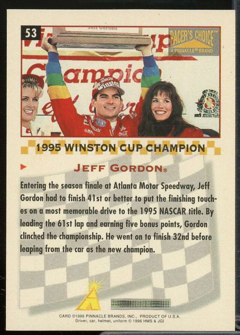 Jeff Gordon WCC Card 1996 Racer's Choice #53  Image 2