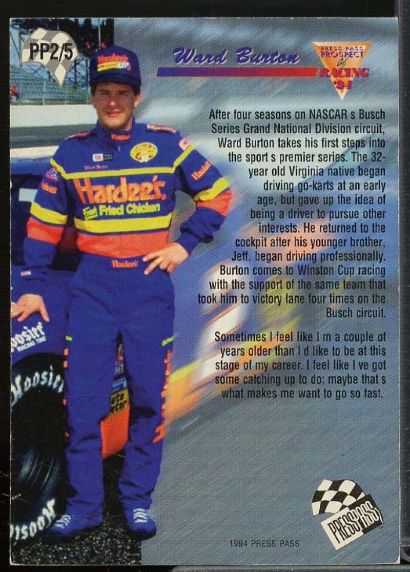 Ward Burton Card 1994 Press Pass Prospects #PP2  Image 2