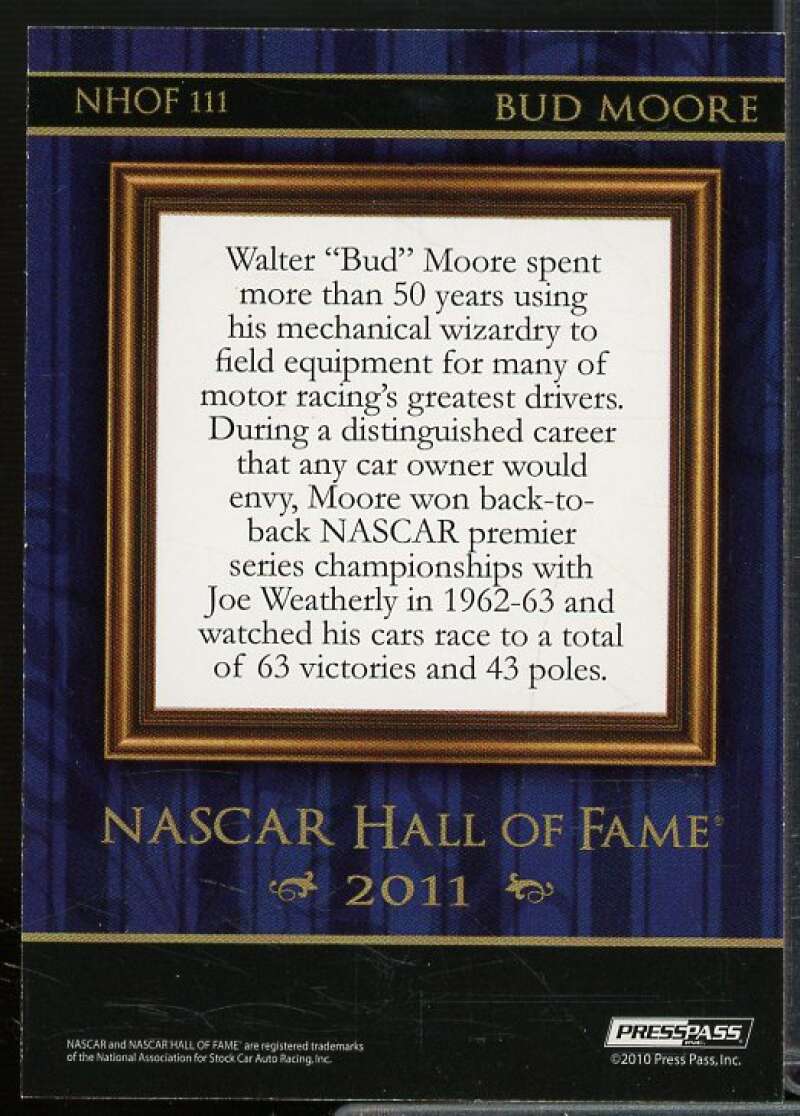 Bud Moore EC Card 2011 Press Pass NASCAR Hall of Fame Blue #NHOF111  Image 2