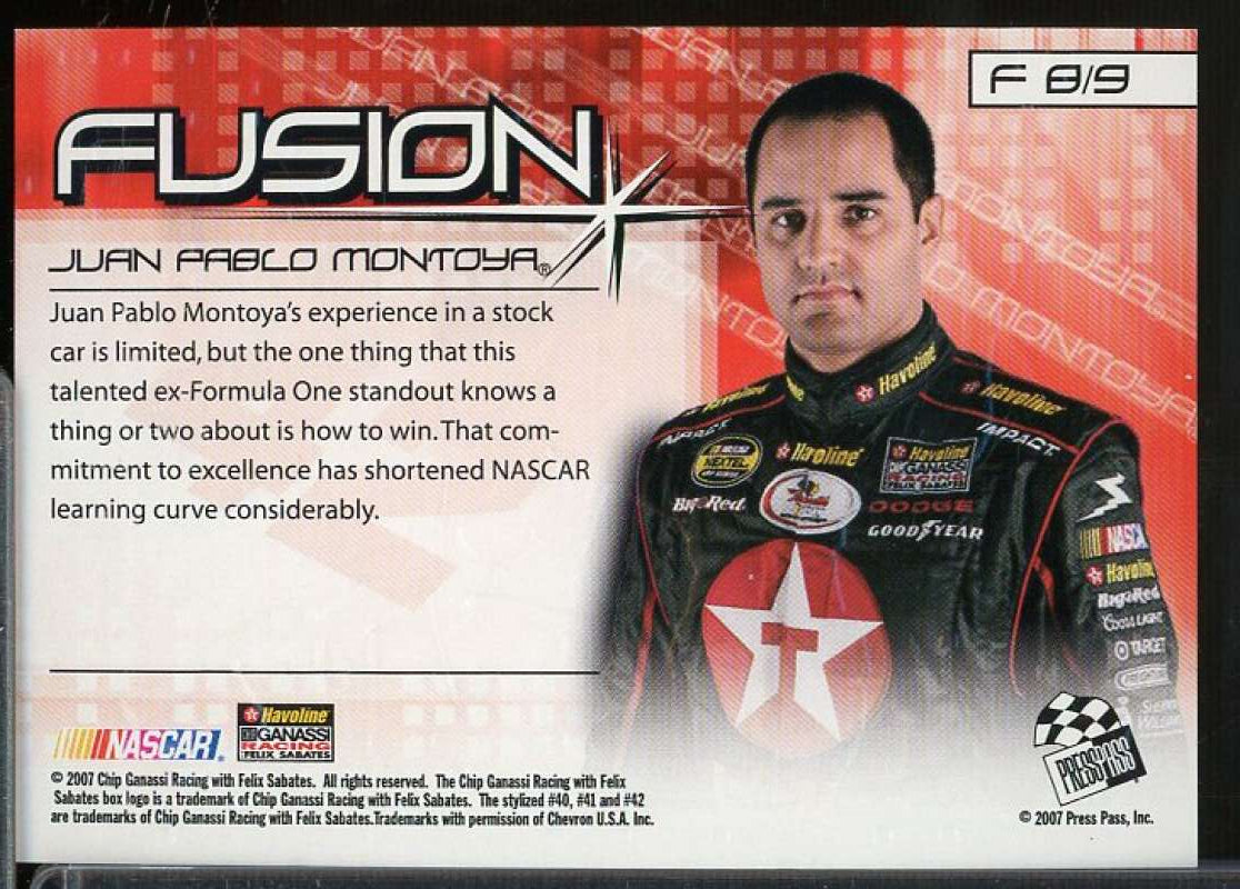 Juan Pablo Montoya Card 2007 Press Pass Stealth Fusion #F8  Image 2