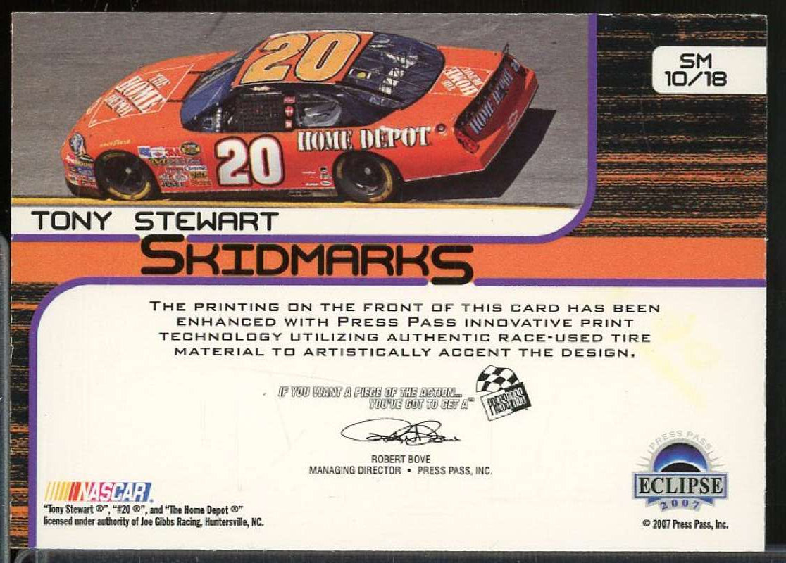 Tony Stewart Card 2007 Press Pass Eclipse Skidmarks #SM10  Image 2