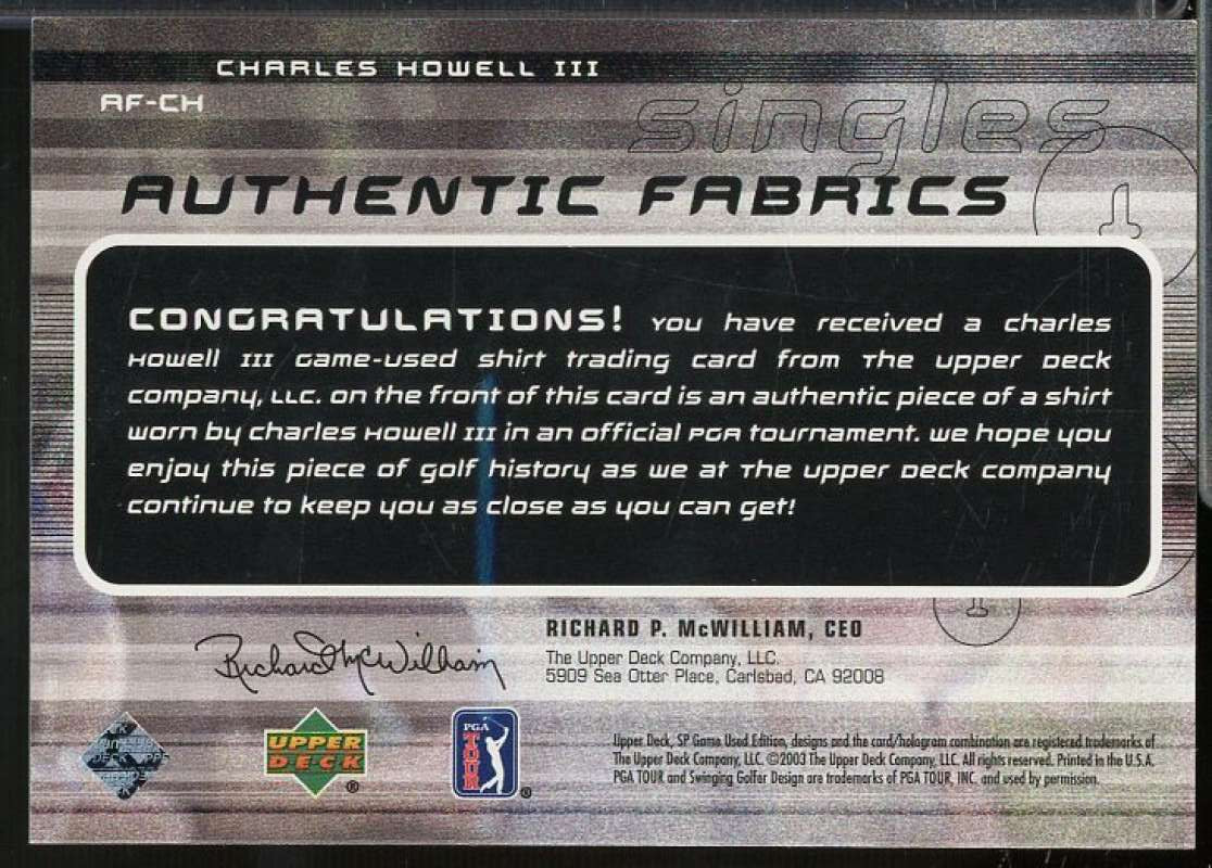 Charles Howell Card 2003 SP Game Used Authentic Fabrics Singles #CH  Image 2