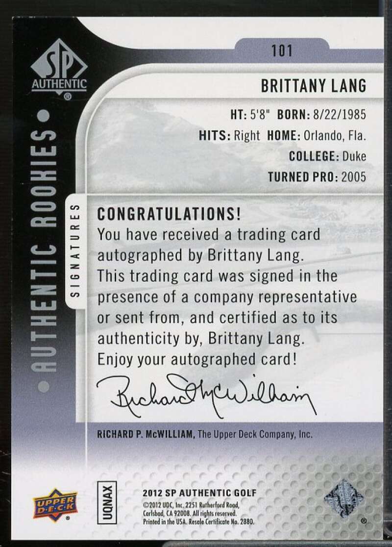 Brittany Lang AU/699 Rookie Card 2012 SP Authentic #101  Image 2