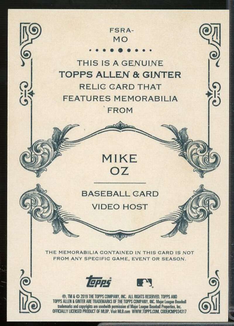 Mike Oz A Card 2019 Topps Allen and Ginter Relics #FSRAMO  Image 2