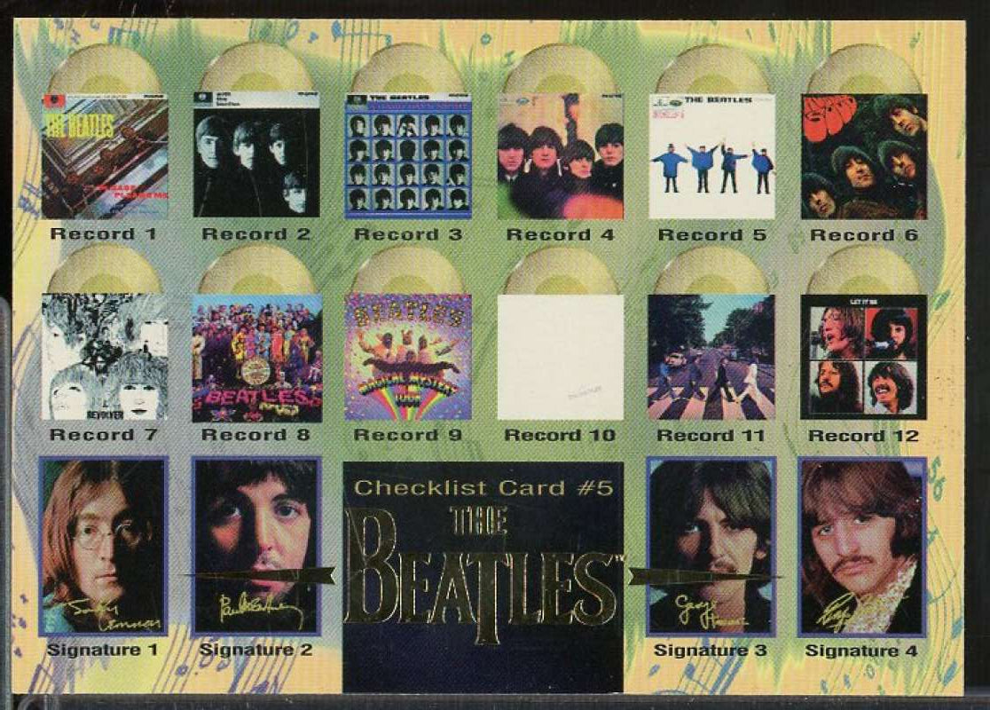 Checklist 5 Card 1996 Sports Time The Beatles #100  Image 1