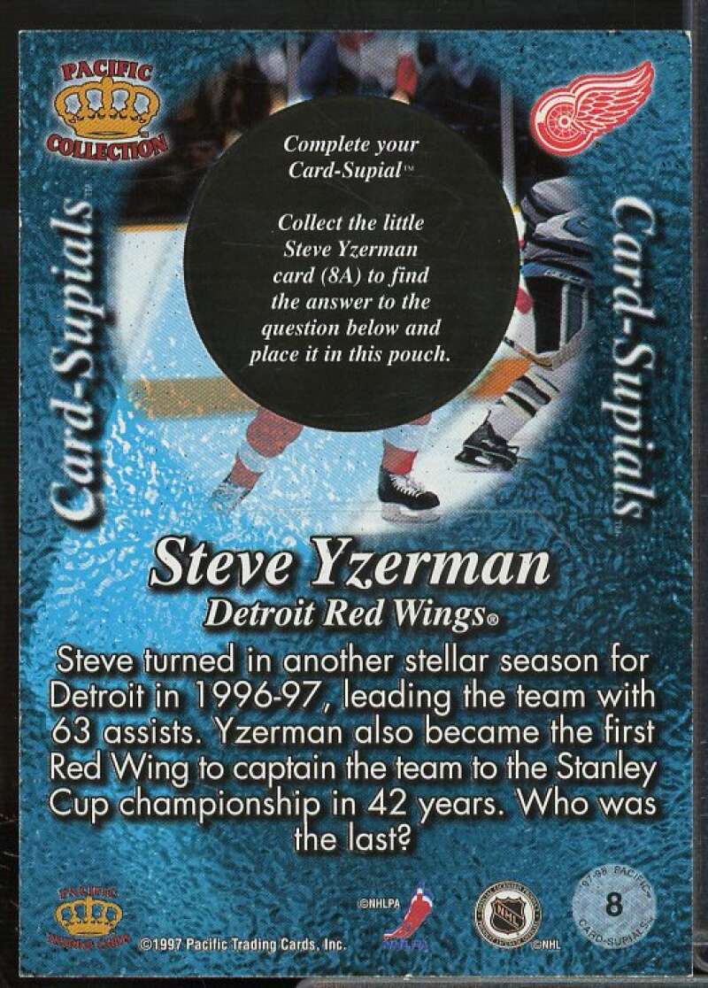 Steve Yzerman Card 1997-98 Pacific Card-Supials #8  Image 2