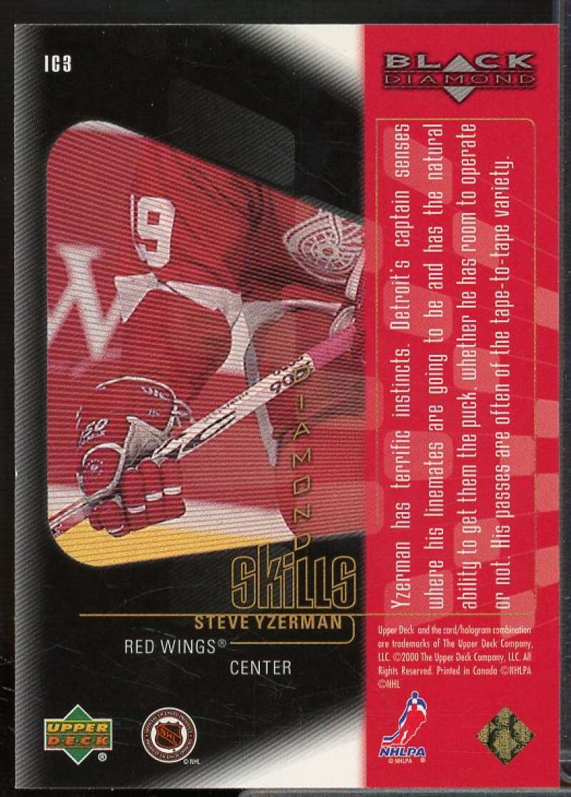 Steve Yzerman Card 2000-01 Black Diamond Diamond Skills #IC3  Image 2