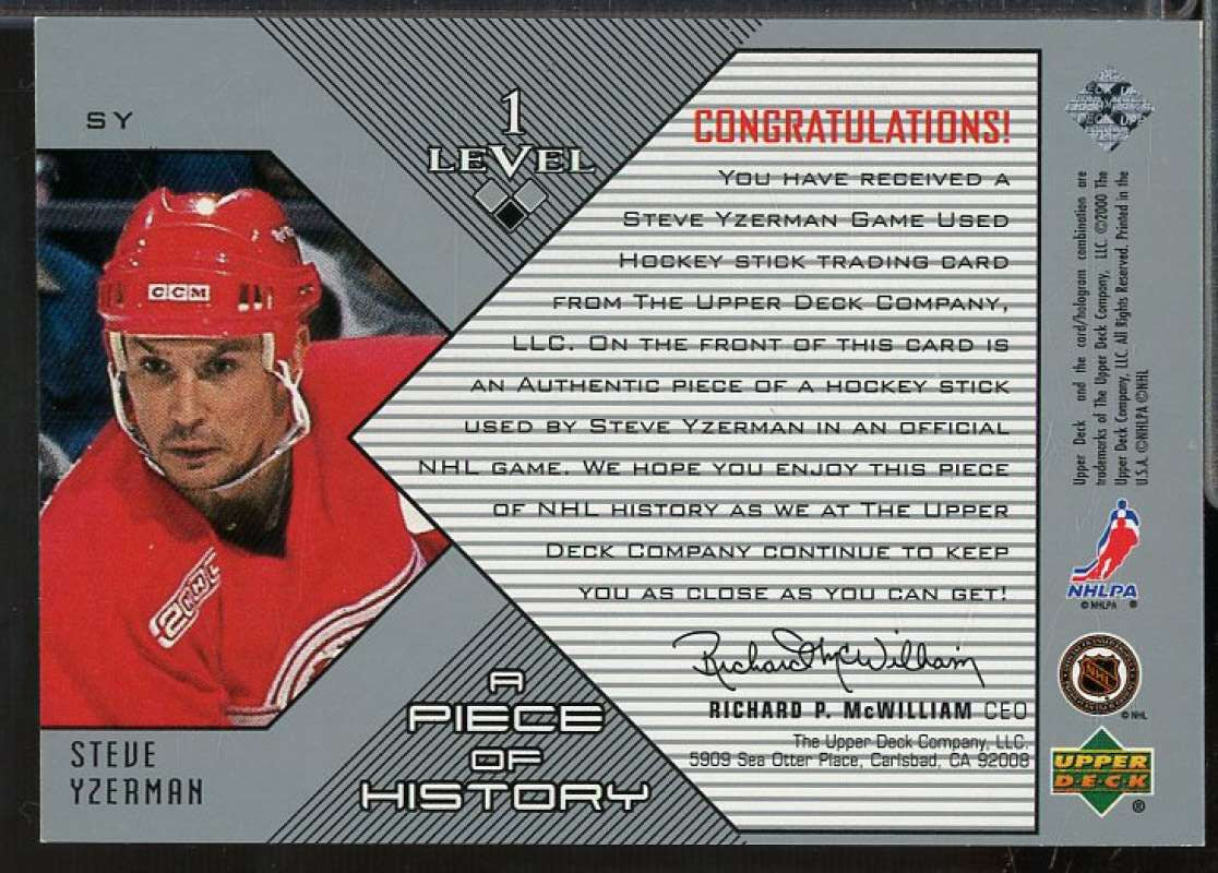 Steve Yzerman Card 1999-00 Black Diamond A Piece of History #SY  Image 2