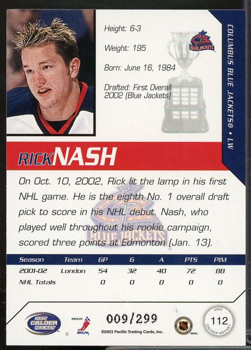 Rick Nash Card 2002-03 Pacific Calder Silver #112  Image 2