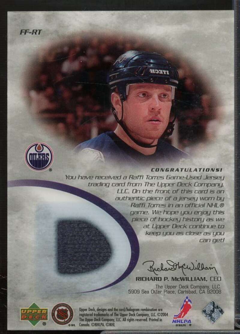 Raffi Torres Card 2003-04 Upper Deck Ice Frozen Fabrics #FFRT  Image 2