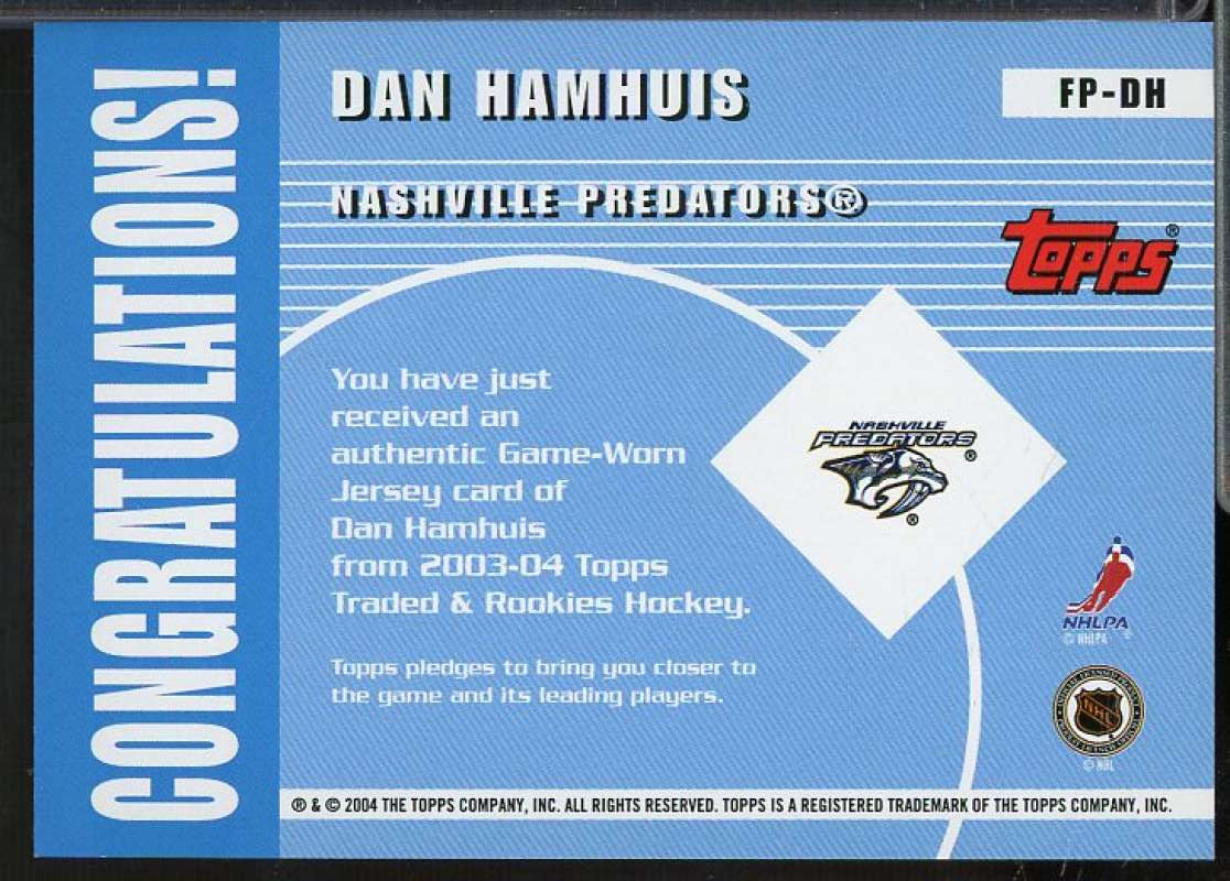 Dan Hamhuis Card 2003-04 Topps Traded Future Phenoms #FPDH  Image 2