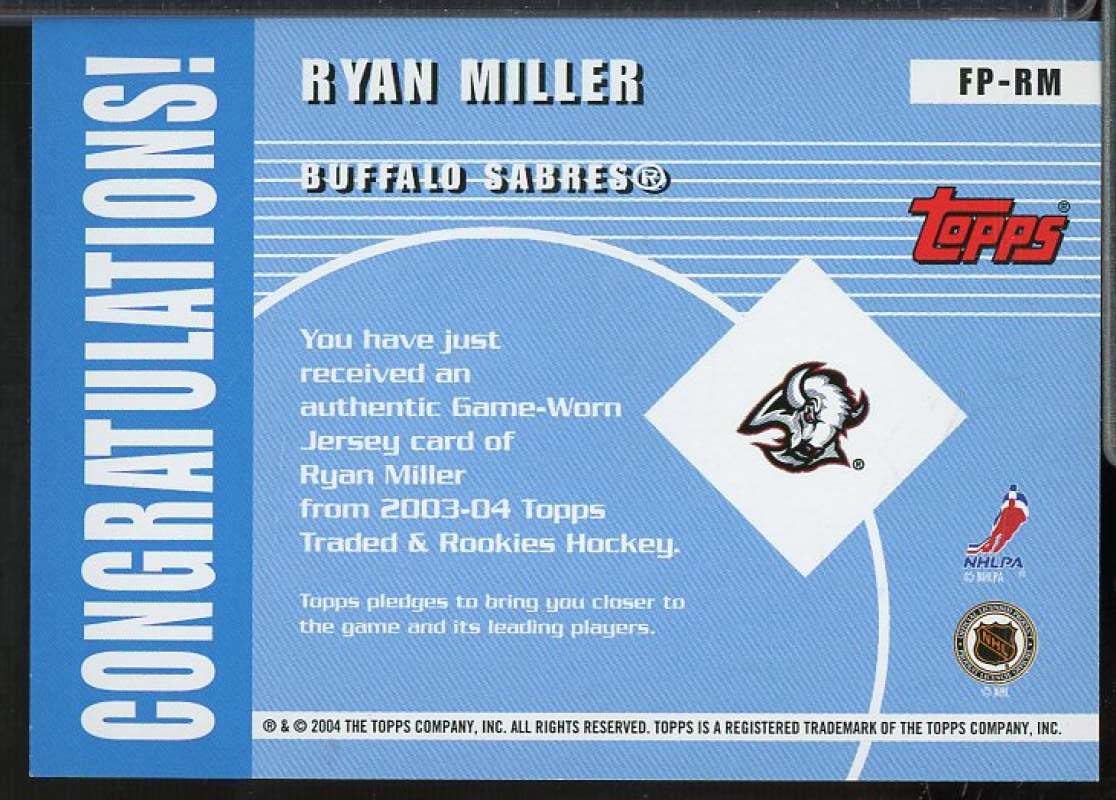 Ryan Miller Card 2003-04 Topps Traded Future Phenoms #FPRM  Image 2